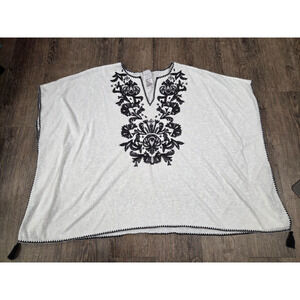 Chico's Black White Batwing Sleeve Contrast Embroidered Poncho Top L/XL